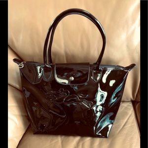 Soft, Black Vinyl & Leather Trim Tote, very Attractive